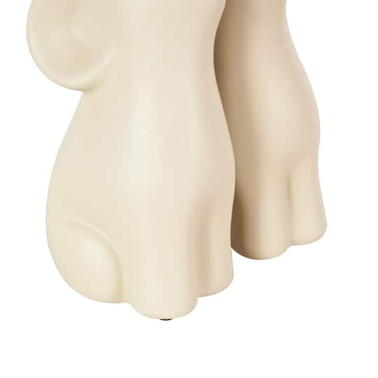 13" Cream Ceramic Elephant Decorative Sculpture with Raised Trunks, 2ct.